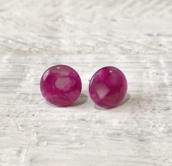 Cabochon Stud Earrings - Pink 5 1