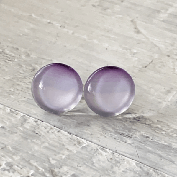 Cabochon Glass Stud Earrings - Purple 2 1
