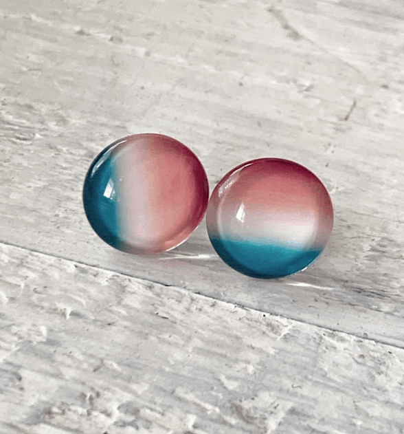 Cabochon Glass Stud Earrings - Red 4 6