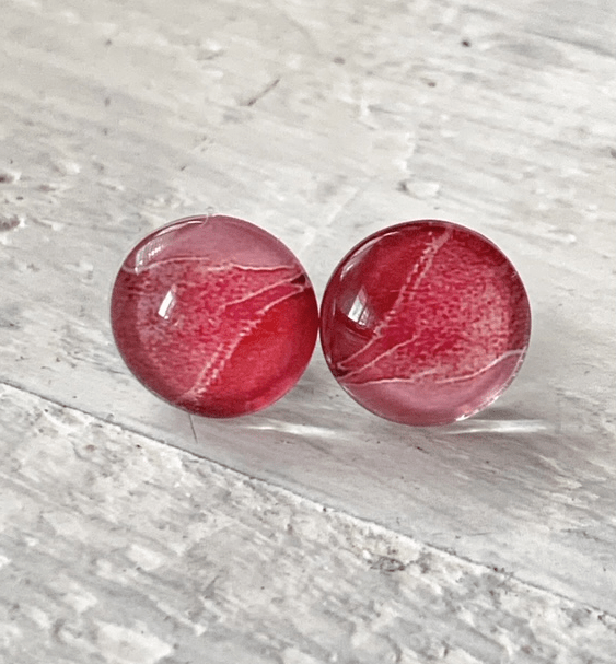 Cabochon Glass Stud Earrings - Red 4 1
