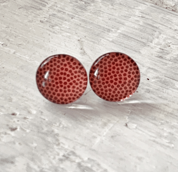 Cabochon Glass Stud Earrings - Red 2 4