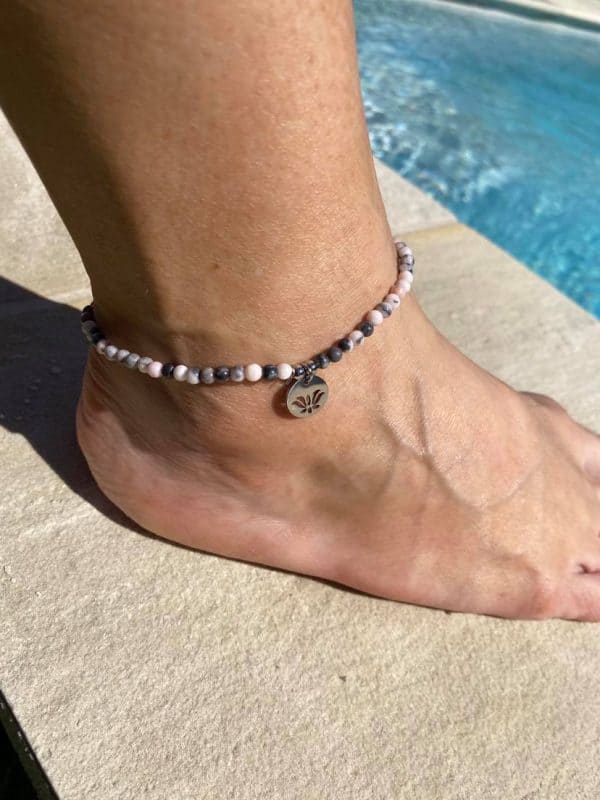 Natural Stone (Blue Stripe Agate) Bead Anklet 6