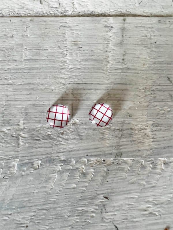 Cabochon Stud Earrings - Red Check 1