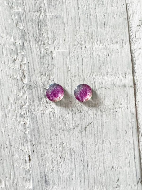 Cabochon Stud Earrings - Pink Flower 1